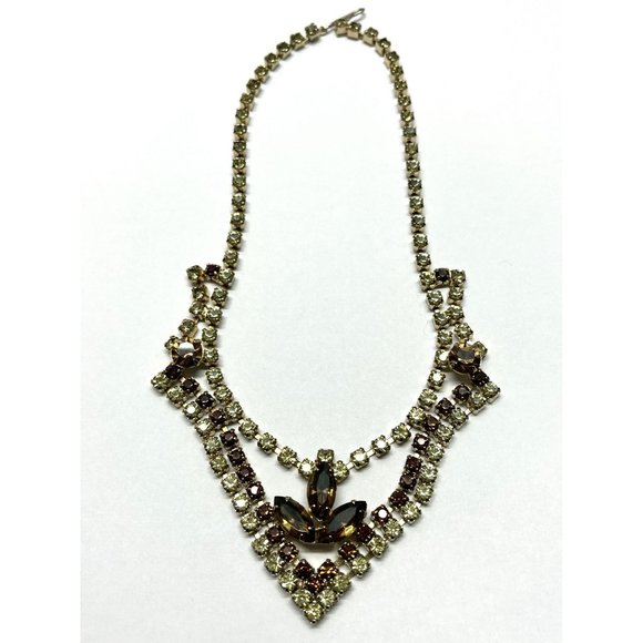 Vintage Brown Rhinestone Collar Necklace